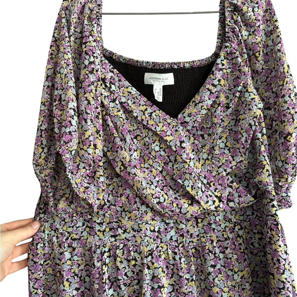 Floral Print Dress with Purple and Yellow Accents